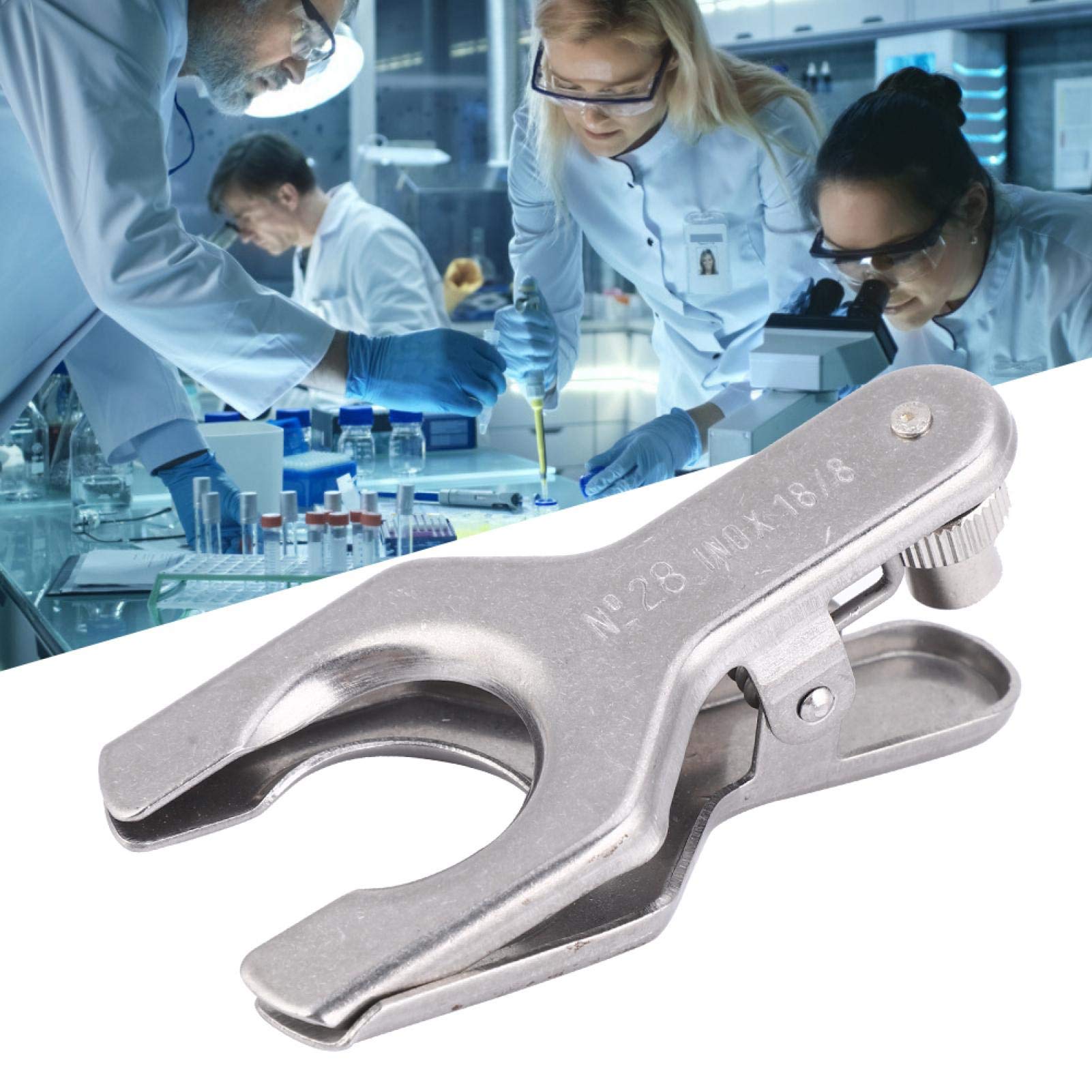 Cikonielf Spherical Pinch Clamp Stainless Steel Clamp Glass Ball Clamp Laboratory Tools Spherical Joint Clamp Holder(28#)