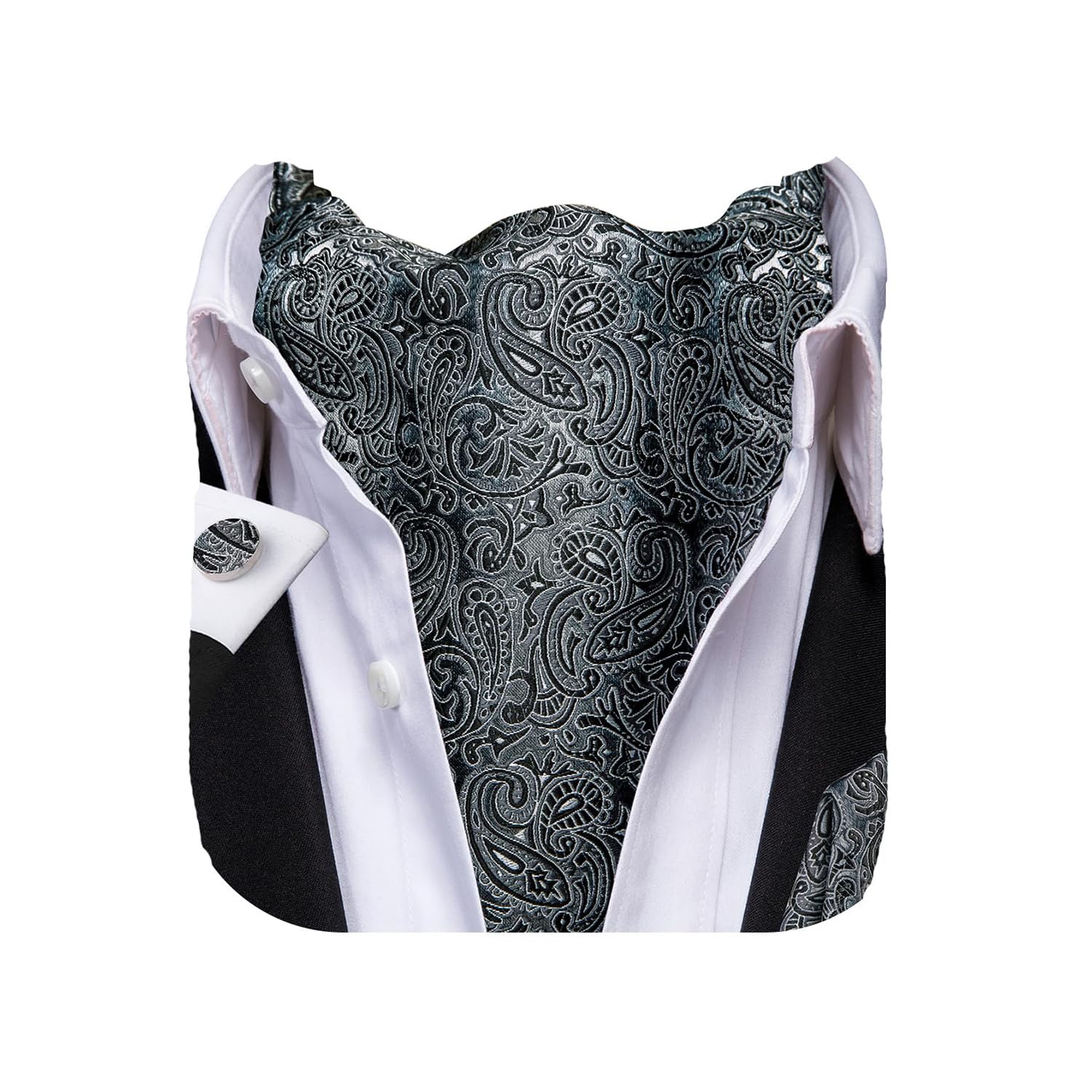 DubulleMens Ascot Tie Set Silk Dots Paisley Cravat Necktie and Handkerchief Cufflinks Formal Self Tie Wedding