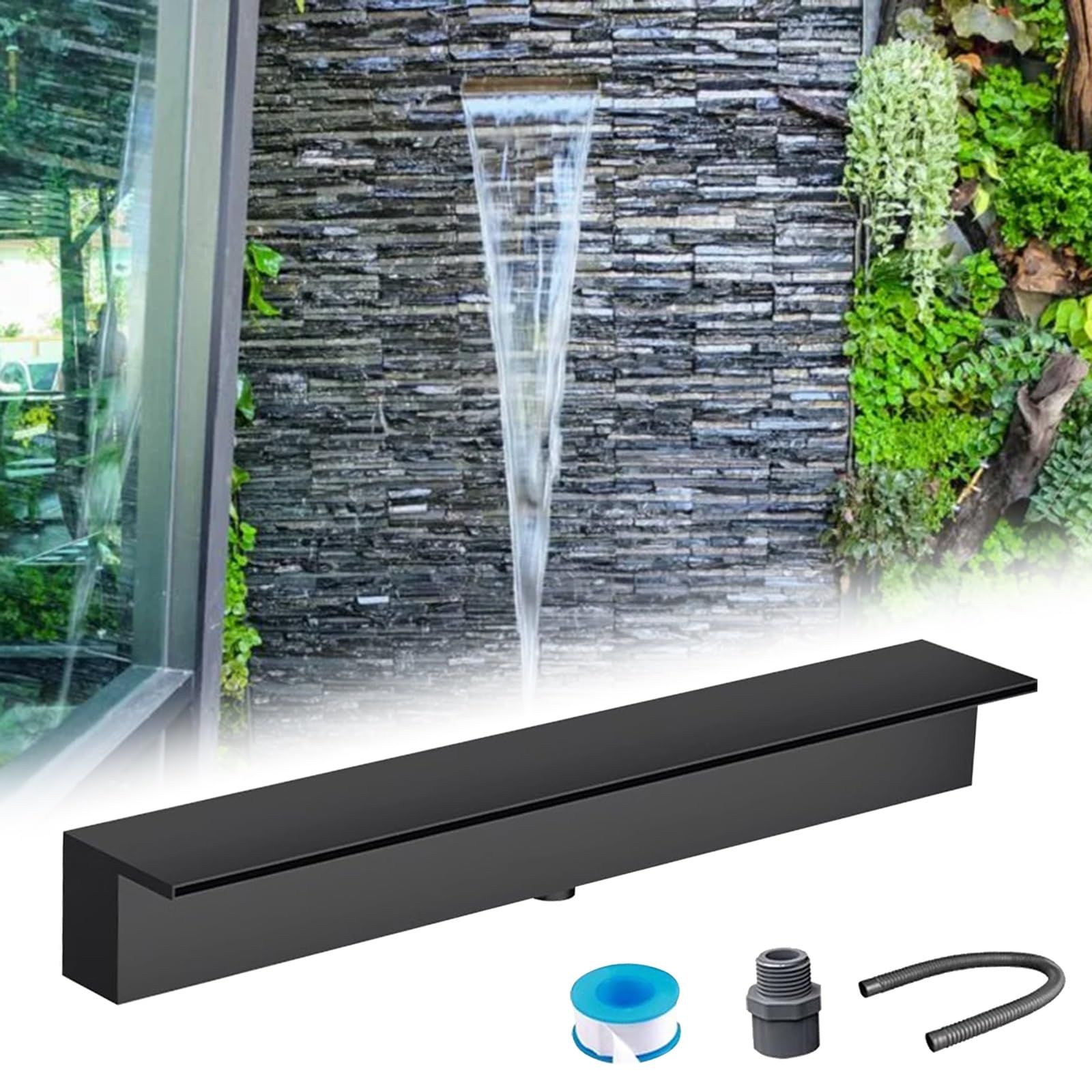 Fontana in acciaio inox per uso esterno e interno in spazi commerciali – Elegante design a cascata d'acqua