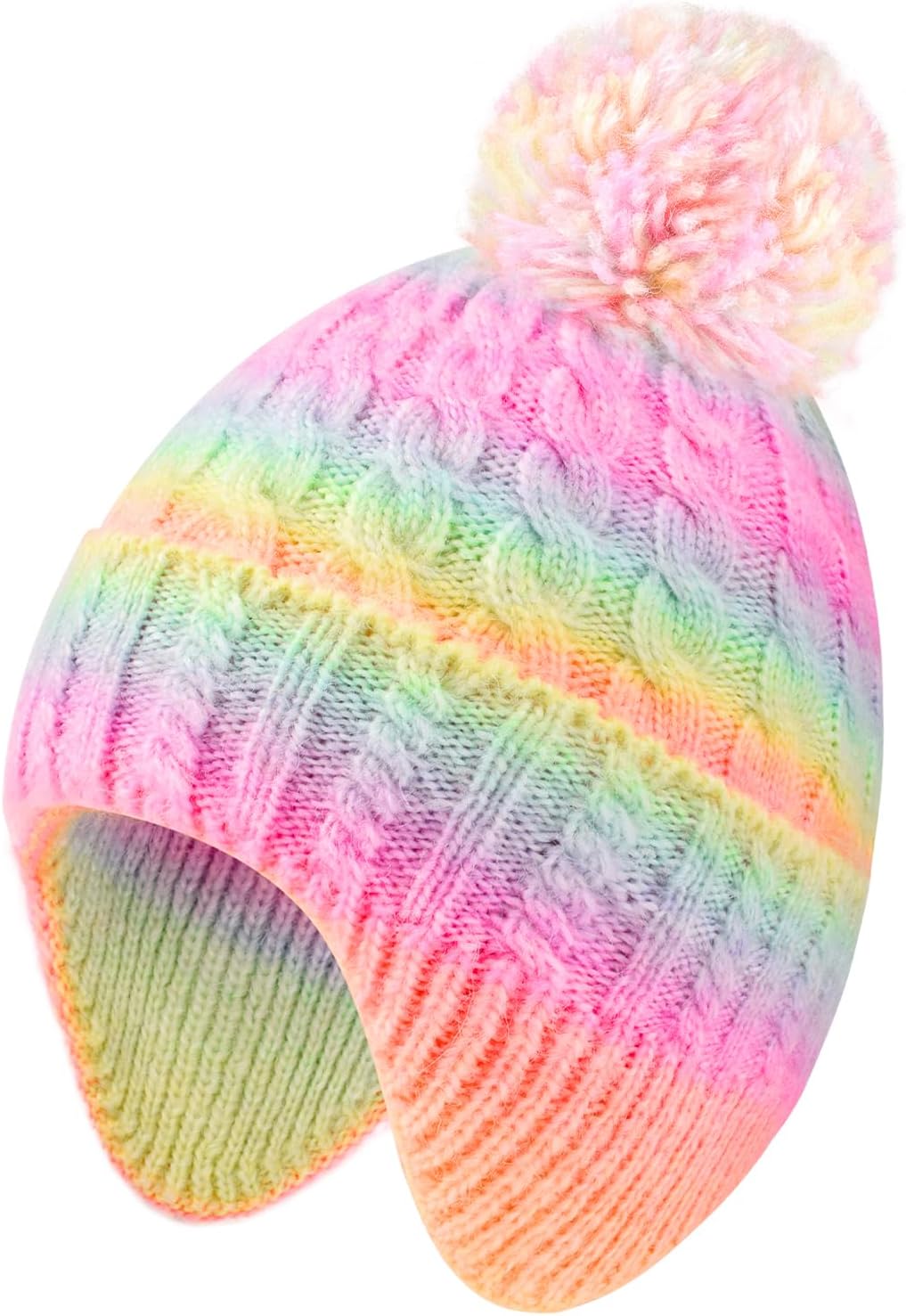 Kids Winter Beanie Hat Boys Toddler Knitted Pom Hat Earflap Fleece Lining Ages 3-12