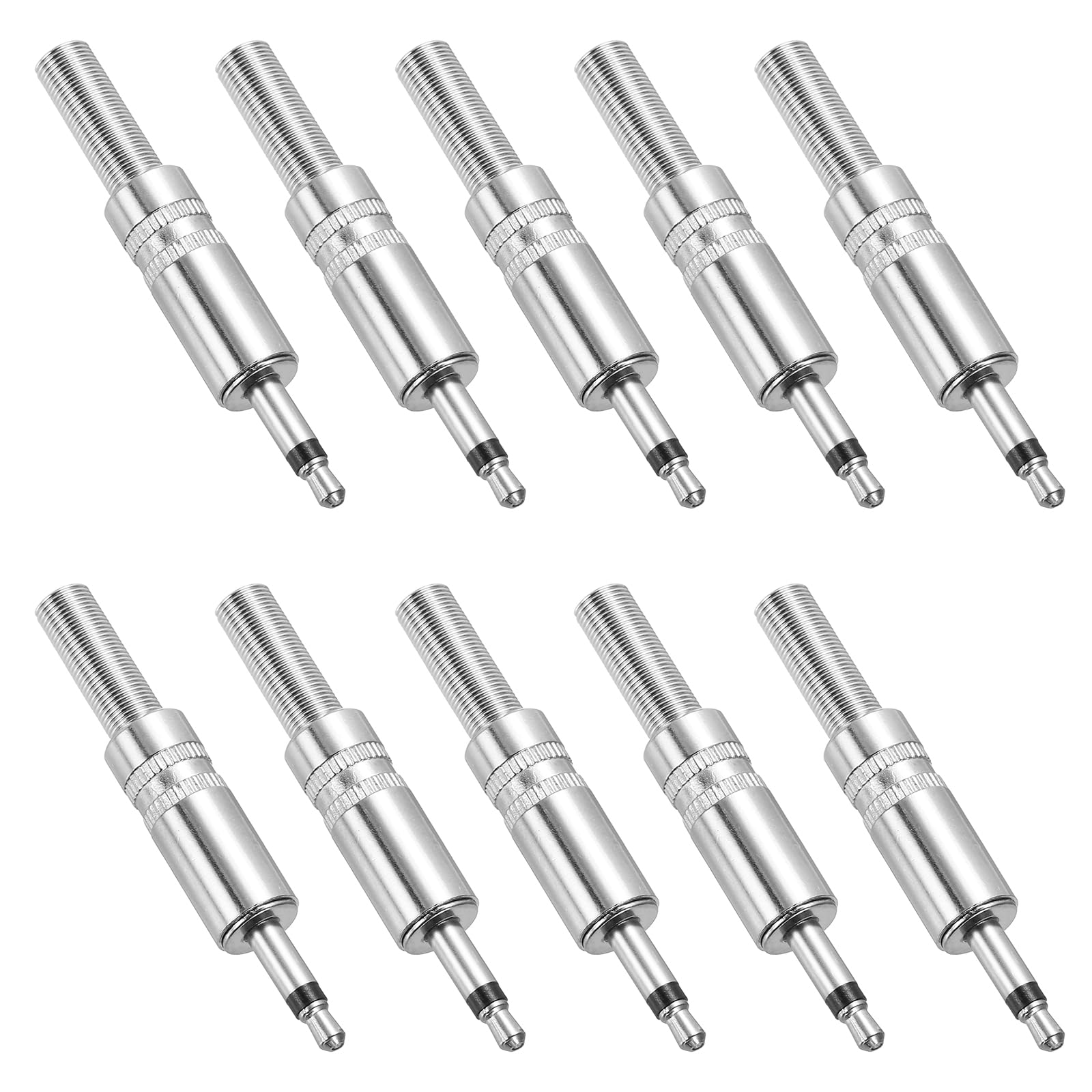 MECCANIXITY 10 Pcs 1/8" TS Audio Male Plug, 3.5mm Mono Jack Plug Adapter Replacement, 1 Pole Solder Jack Cable Connector for Speaker Microphone Guitar (Silver Tone)
