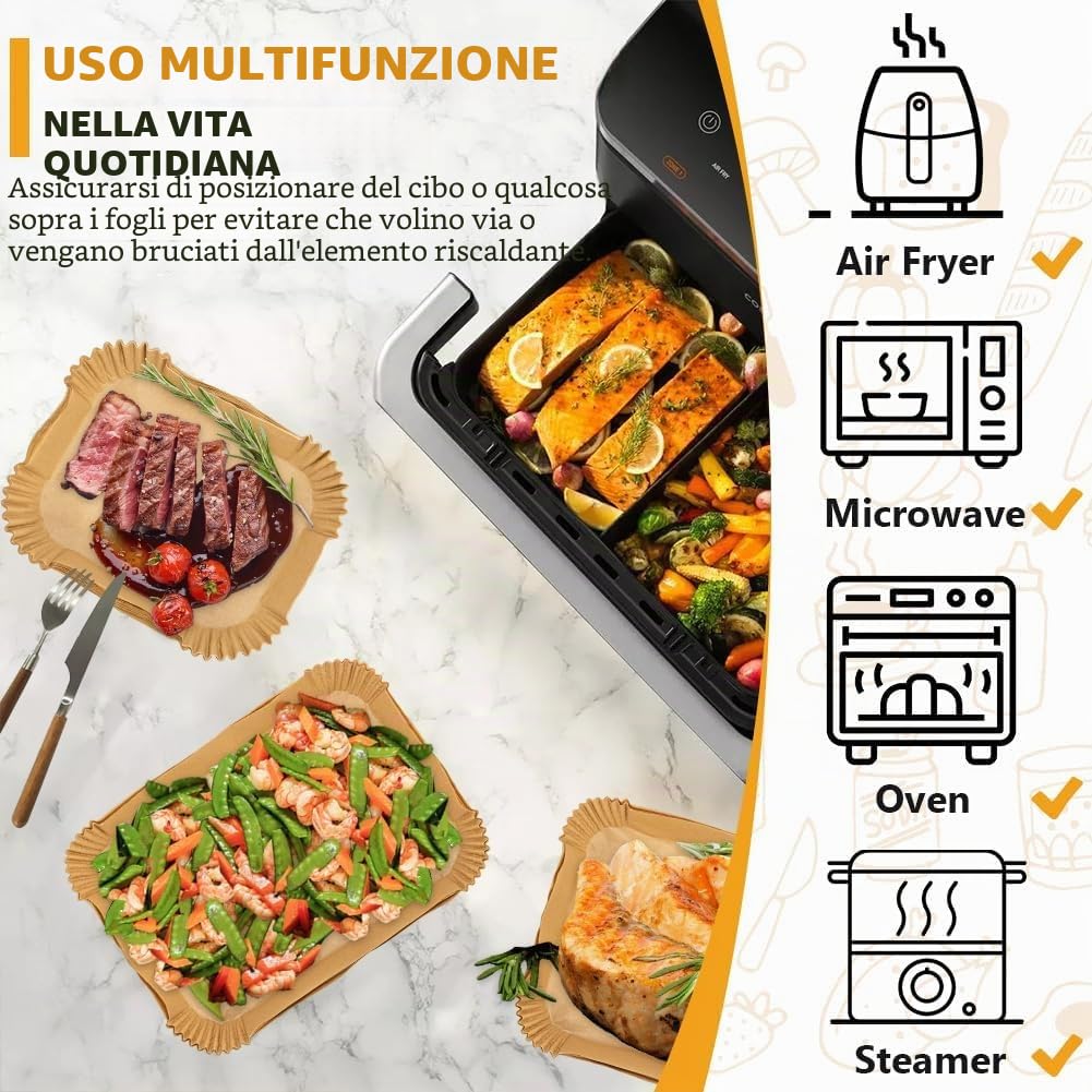 Carta Forno per Friggitrice ad Aria Cosori 10 Litri, 180 Pezzi Carta da Forno per Cosori Friggitrice ad Aria 10 Litri, Carta Pergamena Contenitori Friggitrice ad Aria Accessori