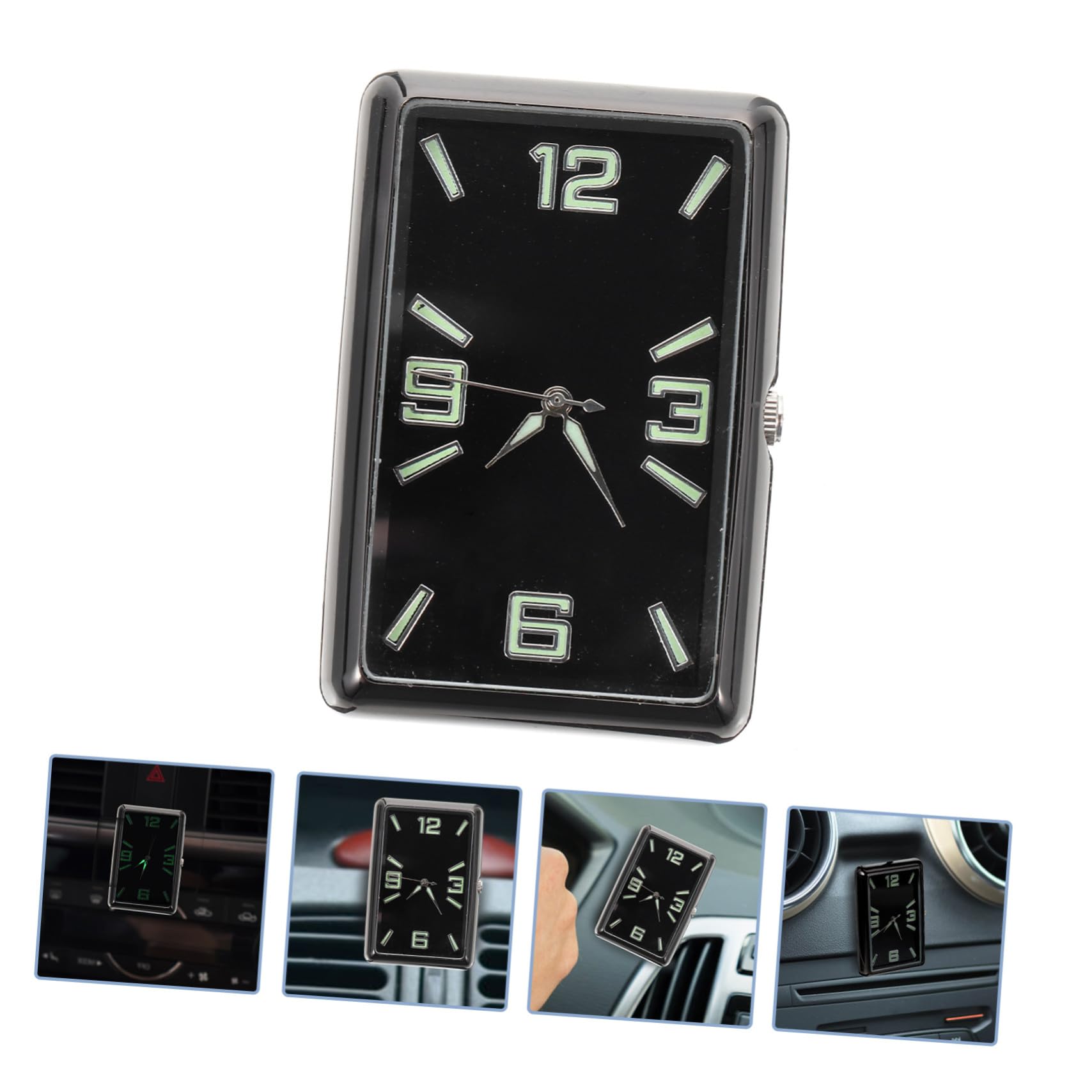 Reloj Cuadrado Adhesivo para Coche, Salpicadero, Negro