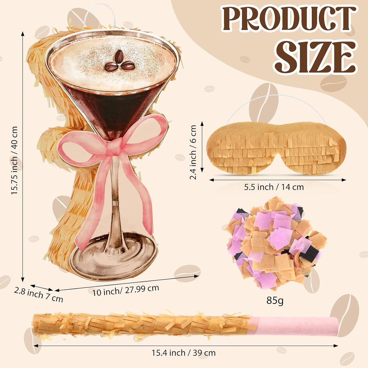 Foilswirl Espresso Martini Piñata Cocktail Wine Glass Piñata Bundle with Stick Blindfold Confetti a Tini Bit Older Party Supplies for Bachelorette Bar Martini Birthday Party Decoration