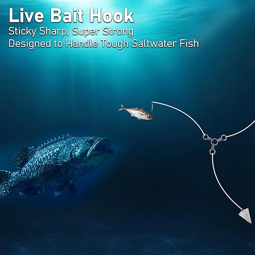 Miniatura 6 de Dr.Fish Paquete de 30 ganchos circulares de pesca, 3 ganchos fuertes en línea, gancho de cebo vivo, níquel negro, afilado, sin compensación, ancho