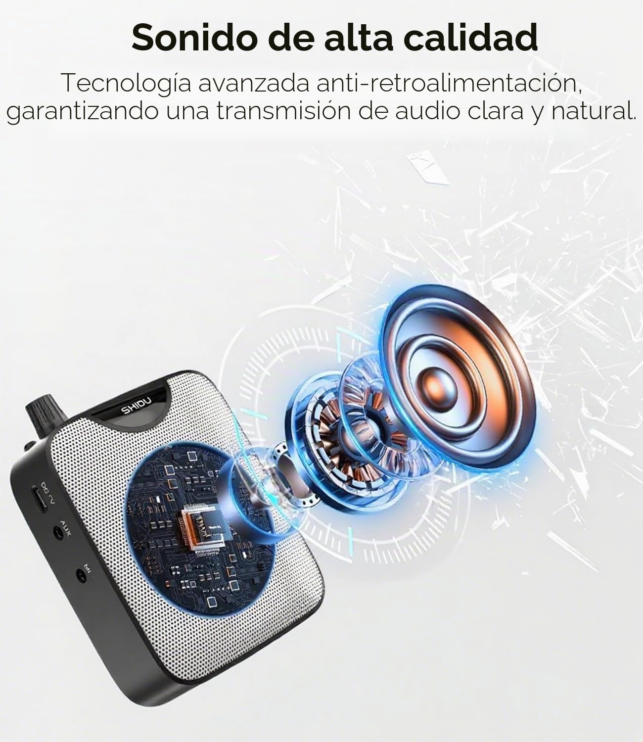 Amplificador de Voz portatil inalambrico con Auriculares de micrófono UHF shidu Recargable Sistema de megafonía amplificadores Voz con Mini Altavoz micrófonos para Profesores formación guía turístico