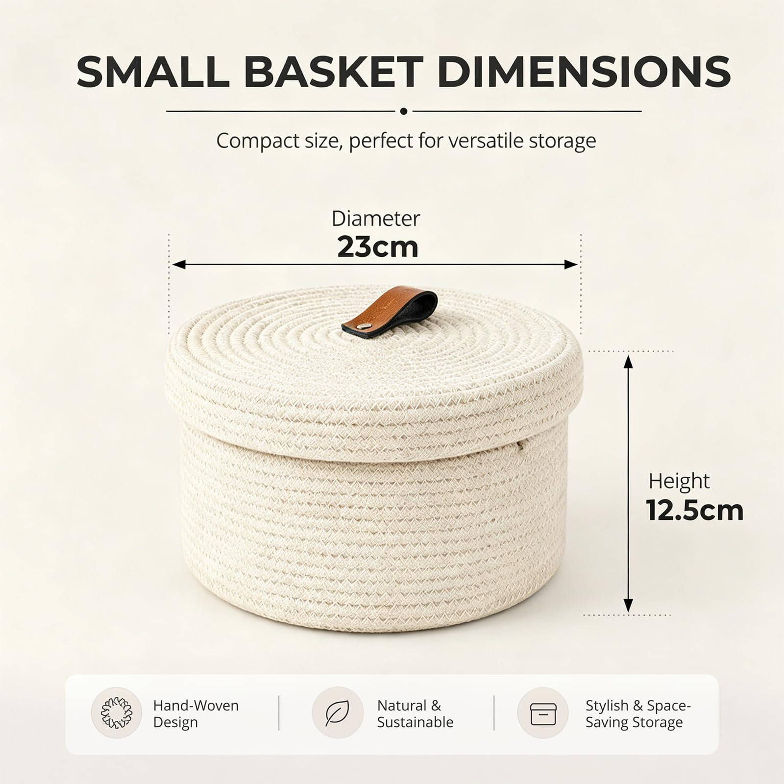 2 cestini portaoggetti con coperchio, in filo di cotone intrecciato con maniglia, cesto decorativo lavabile con coperchio, organizer multifunzione per scaffali, soggiorno e bagno (beige)