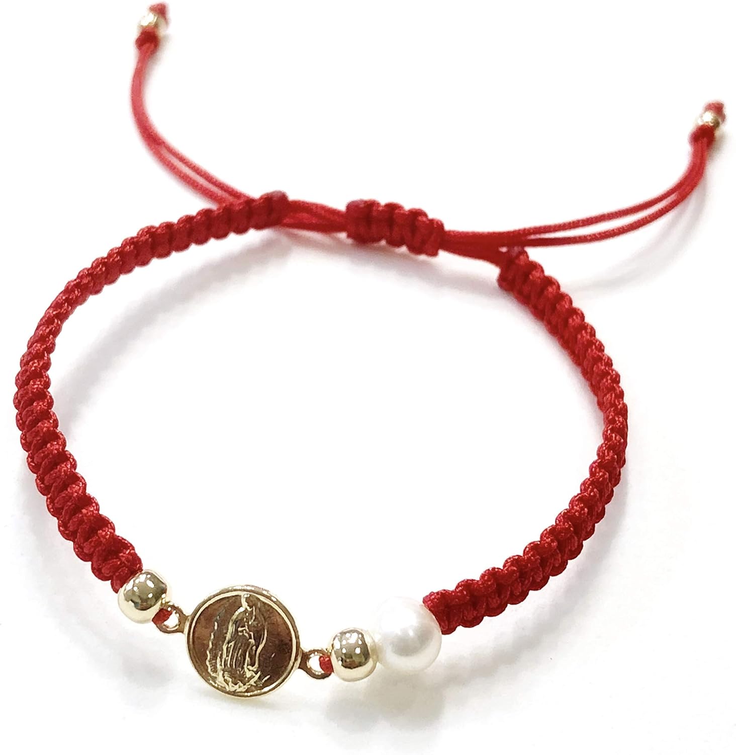 Our Lady of Guadalupe Medal and Dainty Cultured Fresh Father Pearl Adjustable Red String Bracelet Pulsera de la Virgen de Guadalupe para Mujeres - Image 3