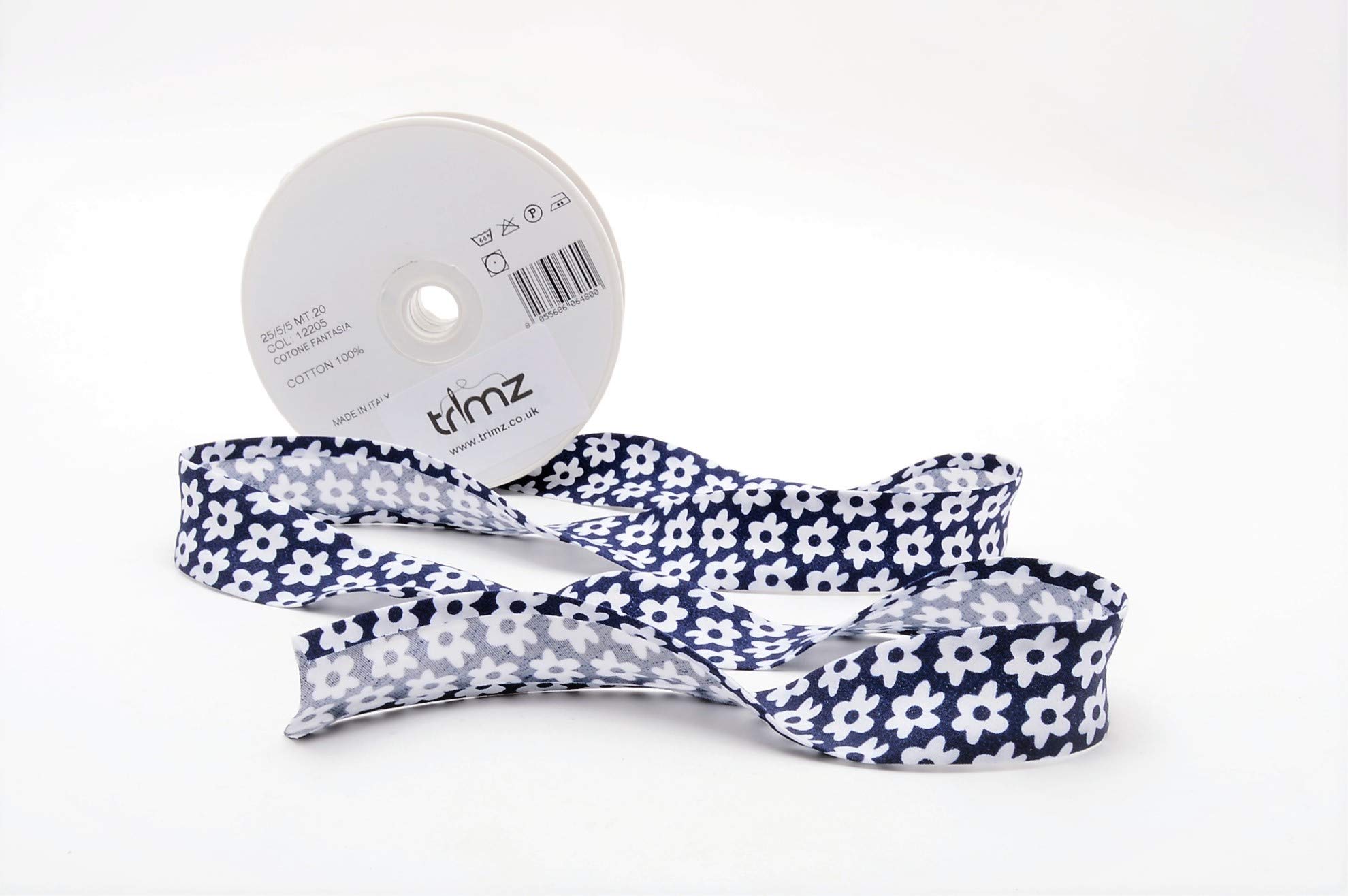 Trimz White And Navy Patterned Bias Binding Col-12205
