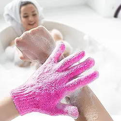 Luvas esfoliantes duplas para spa massagem corporal acessórios de banho (rosa vermelha)