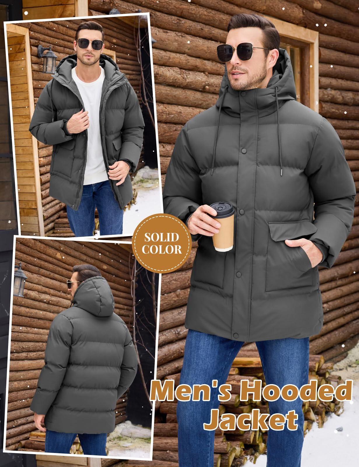 heekpek Giubbotto Invernale Uomo Cappotto con Cappuccio Idrorepellente Lungo Giacca Imbottito in cotone Giacconi Invernali Parka da Sci Snowboard Trekking