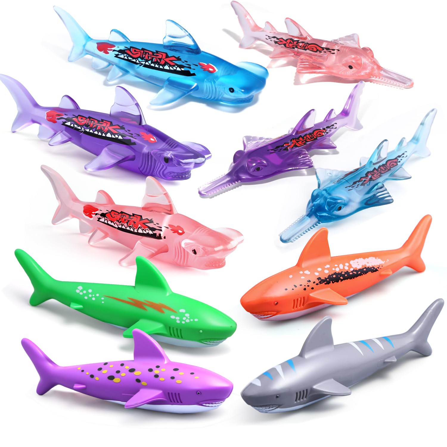 Pool Toys for Kids, 10 Pcs Underwater Shark Dive Toys, Swimming Throwing Torpedo Toddler Fun Water Bath Toy, Sinking Shark Toy for Pool Games, Bath Time, Dive Training, Dive Sticks for Teens Adults