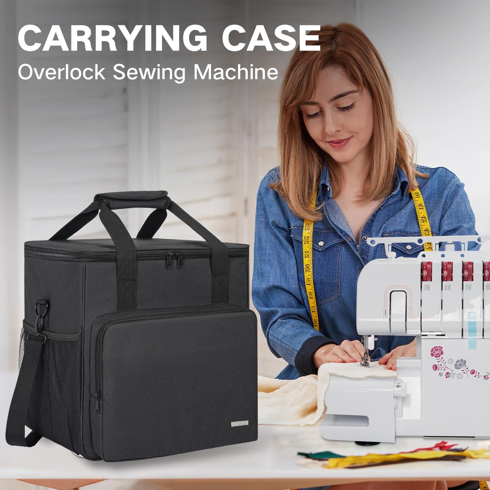 GMAK Serger - Funda de transporte, bolsa de almacenamiento universal Serger con almohadilla acolchada base, bolsillos de almacenamiento, funda de viaje con correa para el hombro para la mayoría de