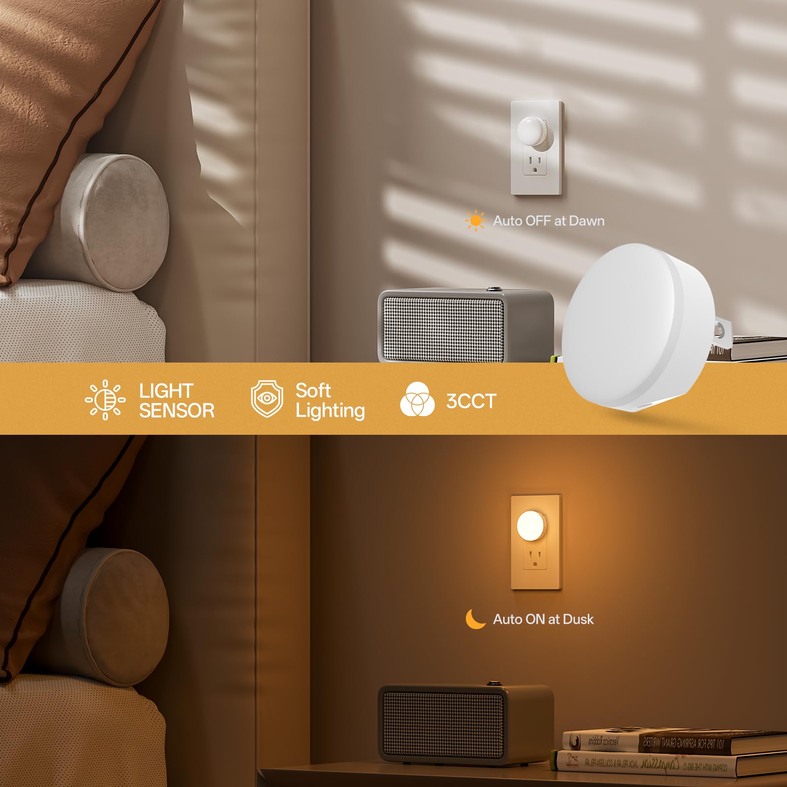 Luz nocturna enchufable en la pared, mini luces nocturnas LED regulables para niños, luz suave para lactancia materna, ayuda para dormir, dormitorio, guardería, pasillo, escalera, 3CCT, paquete de 4