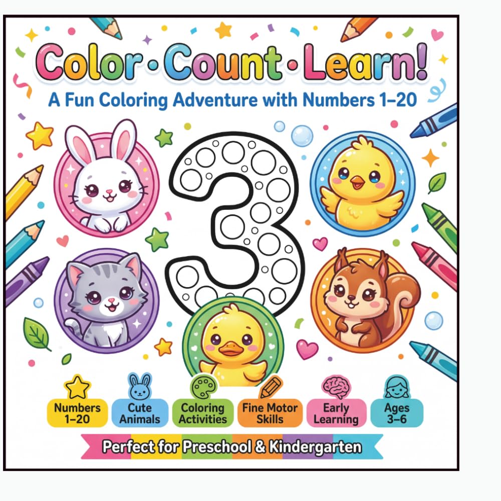 Color • Count • Learn!: A Fun Coloring Adventure with Numbers 1–20 (Color, Learn & Grow)