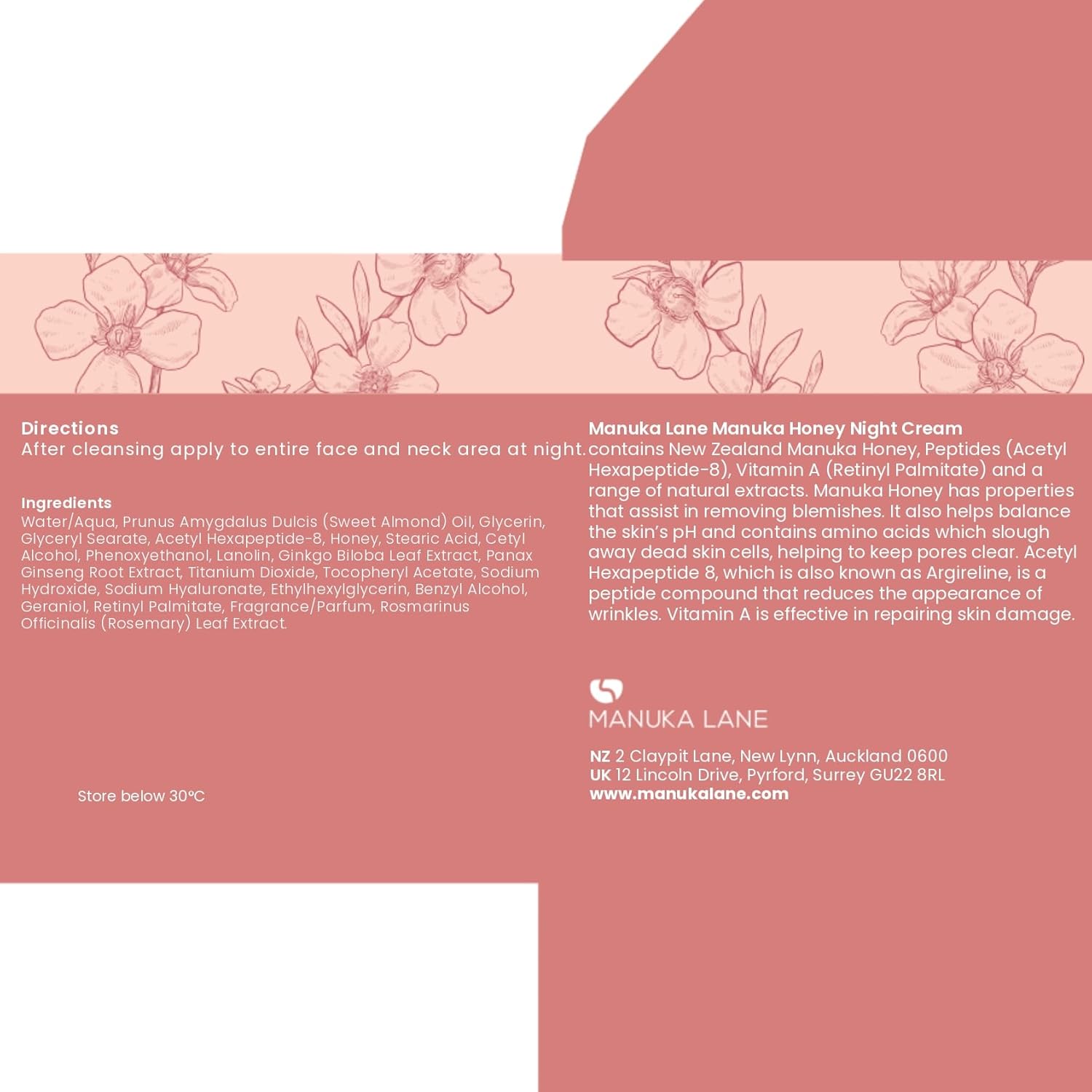 Manuka Lane Manuka Honey Night Cream for Face and Neck with Argireline, Rosemary, Sweet Almond Oil, & Vitamin A | Plant Based Formula | Carefully formulated to keep your skin young and healthy! - Image 2