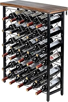 MyGift Wine Rack Freestanding Floor Stand, 9 Tier Wine Bottle Shelf - Holds up to 54 Bottles (with Wood)