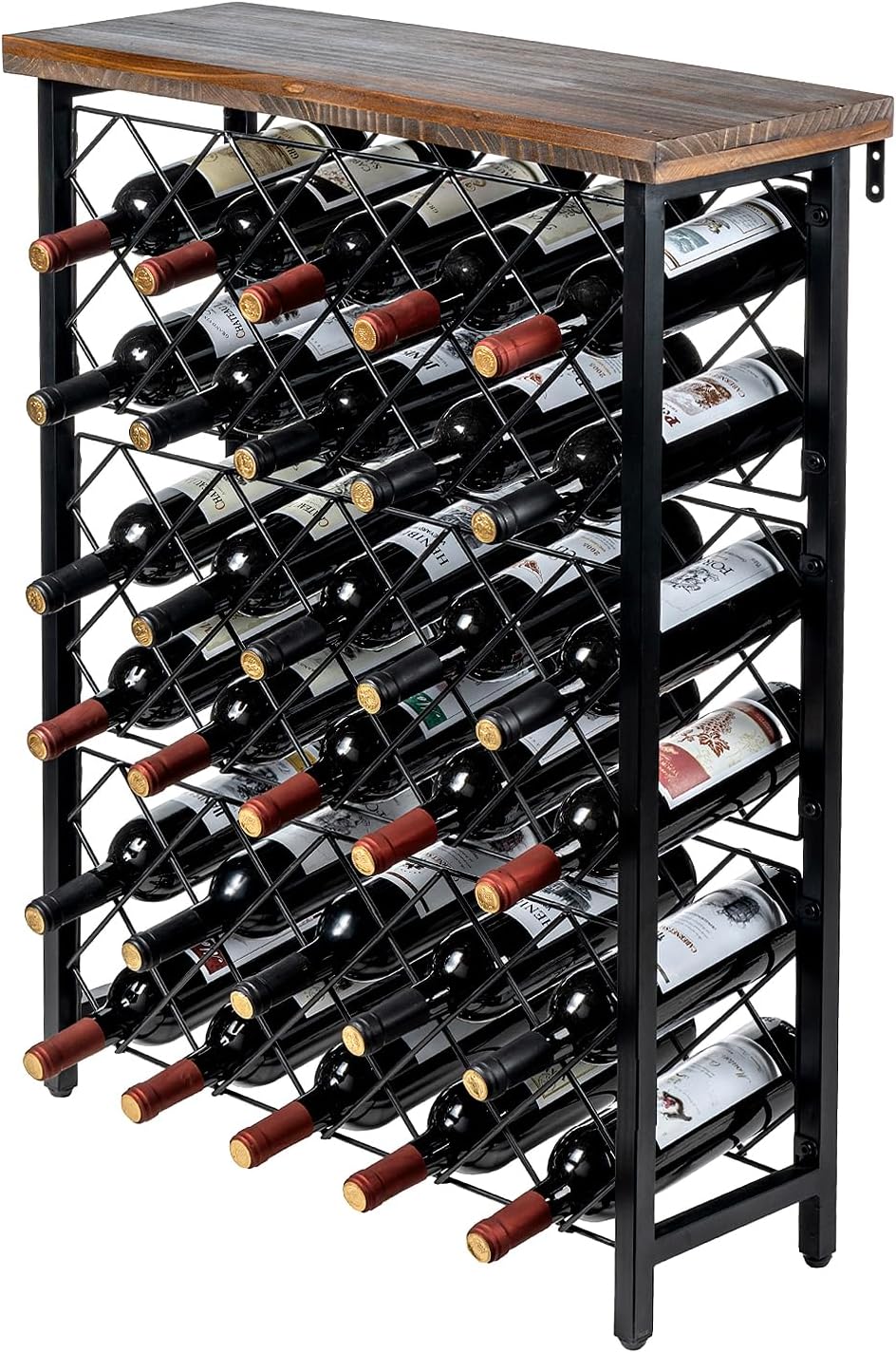 Wine Rack Freestanding Floor Stand, 9 Tier Wine Bottle Shelf - Holds up to 54 Bottles (with Wood)