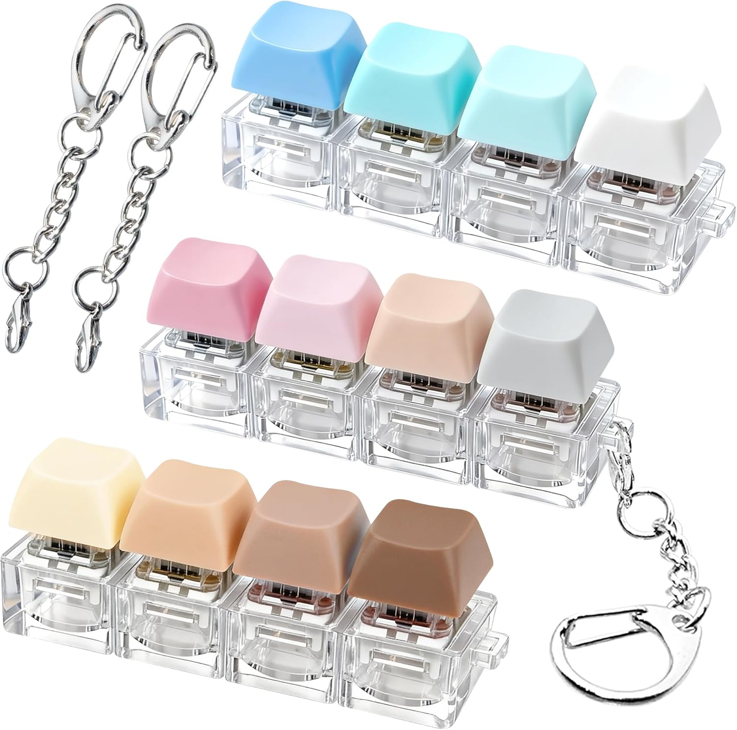 3 PCS Keyboard Fidget Toy, Keyboard Fidget Keychain 4-in-1 Keyboard Decompression Button Finger Clicker Toys, Button Stress Relief Fidget Valentines Gifts Stuffers for Kids Women(Clear Black)