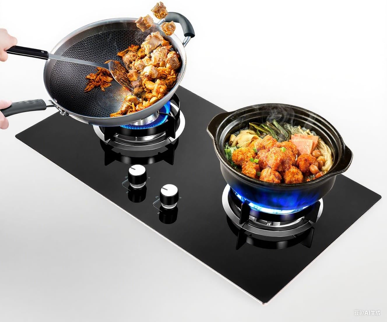 2 Burner Natural Gas Cooktop, Bulit-in Gas Cooktop, Stainless Steel 16 inch NG/LPG Convertible, Drop-in 2 Burner Gas Stove with Thermocouple Protection