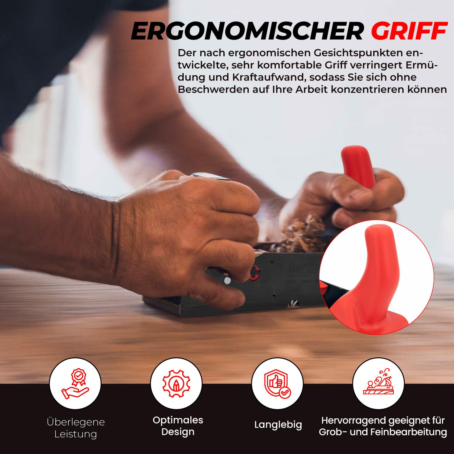 RALI 220 MONOBLOC: Profi Handhobel ohne Nachschärfen mit ultraschneller Messereinstellung | Schweizer Holzhobel für Schreiner und Tischler | Immer einsatzbereit
