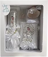 Vista 7 de SWEA Pea & Lilli - Juego de velas de bautismo de Virgen María blanca para bautizos con concha y recuerdos