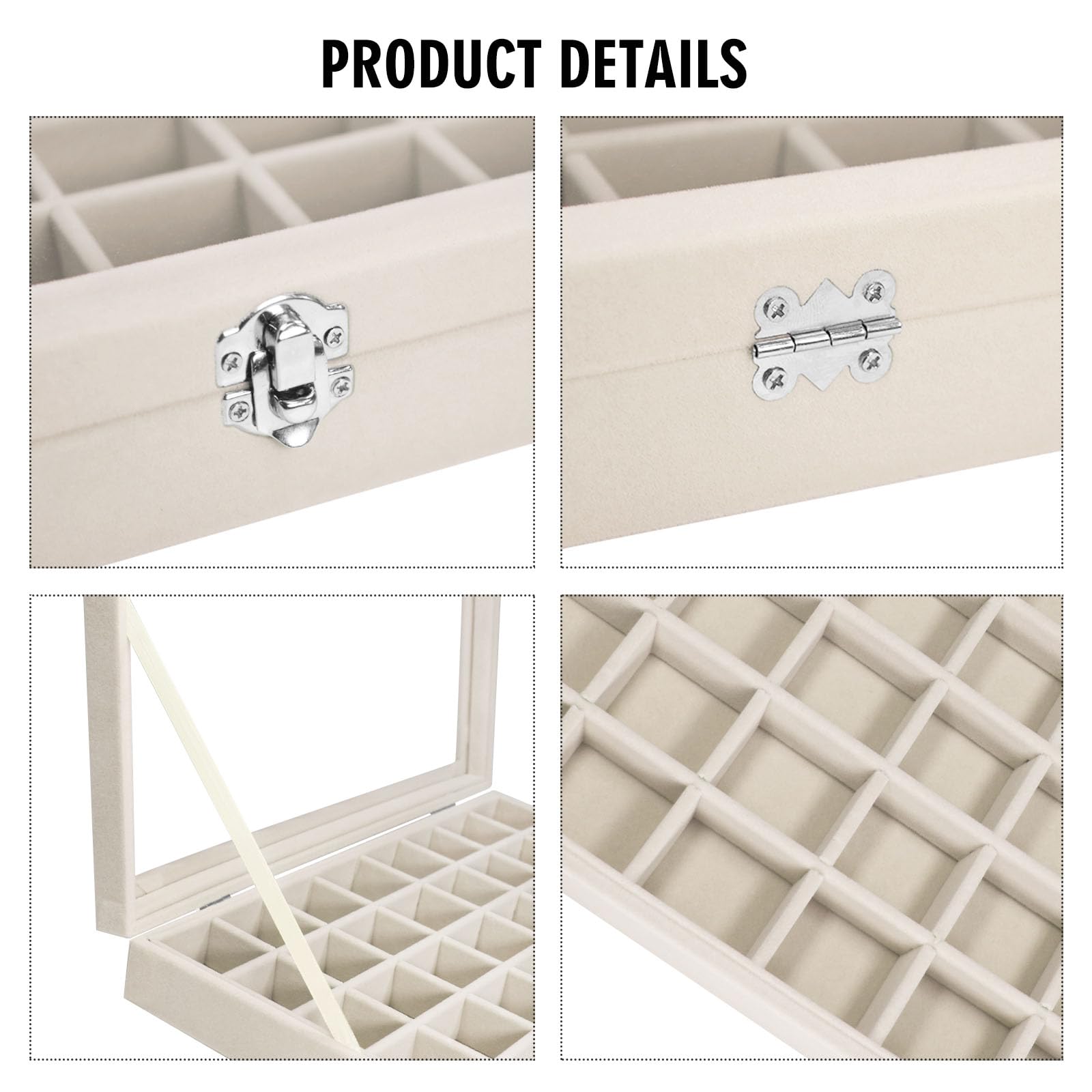Velvet Jewelry Tray 48 Compartments Jewelry Display Organizer with Transparent Cover Rings, Earrings, Necklaces, Pendants Storage Box for Girls, Wives, Mothers, Women