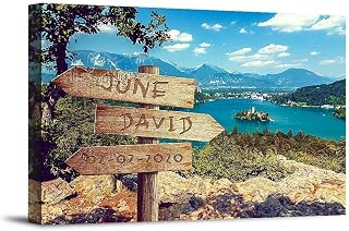 Lake Bled Sign Unique Personalized Photo or Canvas Prints with Couple's Names and Special Date on Sign,Perfect Present for Anniversary,Wedding,Birthday,Holidays