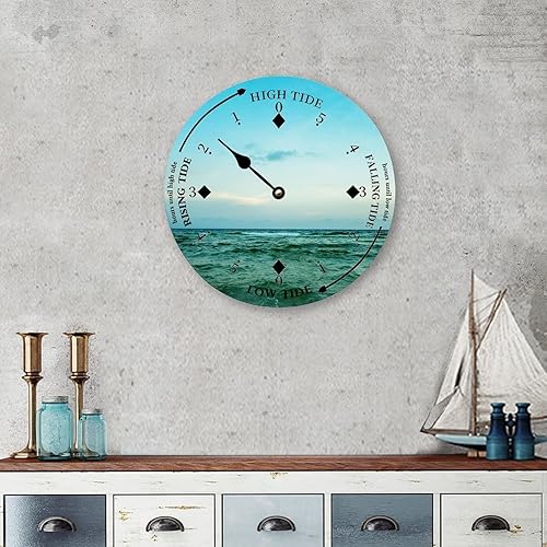Miniatura 4 de Reloj de marea de madera para pared, puesta de sol, hora del océano, reloj costero, luna, marea, marea, marea, marea alta y baja, reloj de