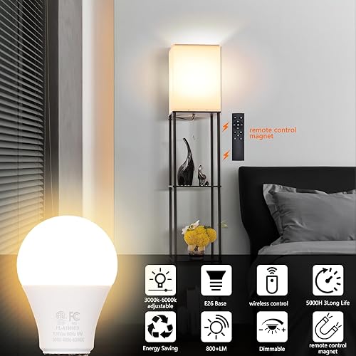 Miniatura 6 de Bombillas LED de control remoto A19, 800LM 9W, equivalente a bombillas de 60 W, bombilla regulable con control remoto 3000K-6000K, base E26, CRI