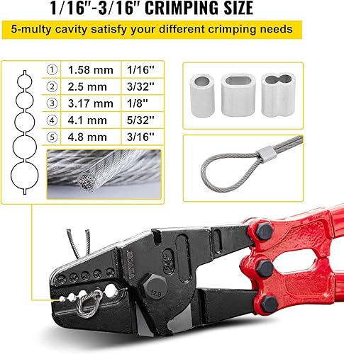 Miniatura 3 de VEVOR Crimpadora de mano de 24 pulgadas, herramienta de estampación de 5 cavidades de 116 pulgadas 332 pulgadas 18 pulgadas 532 pulgadas 316