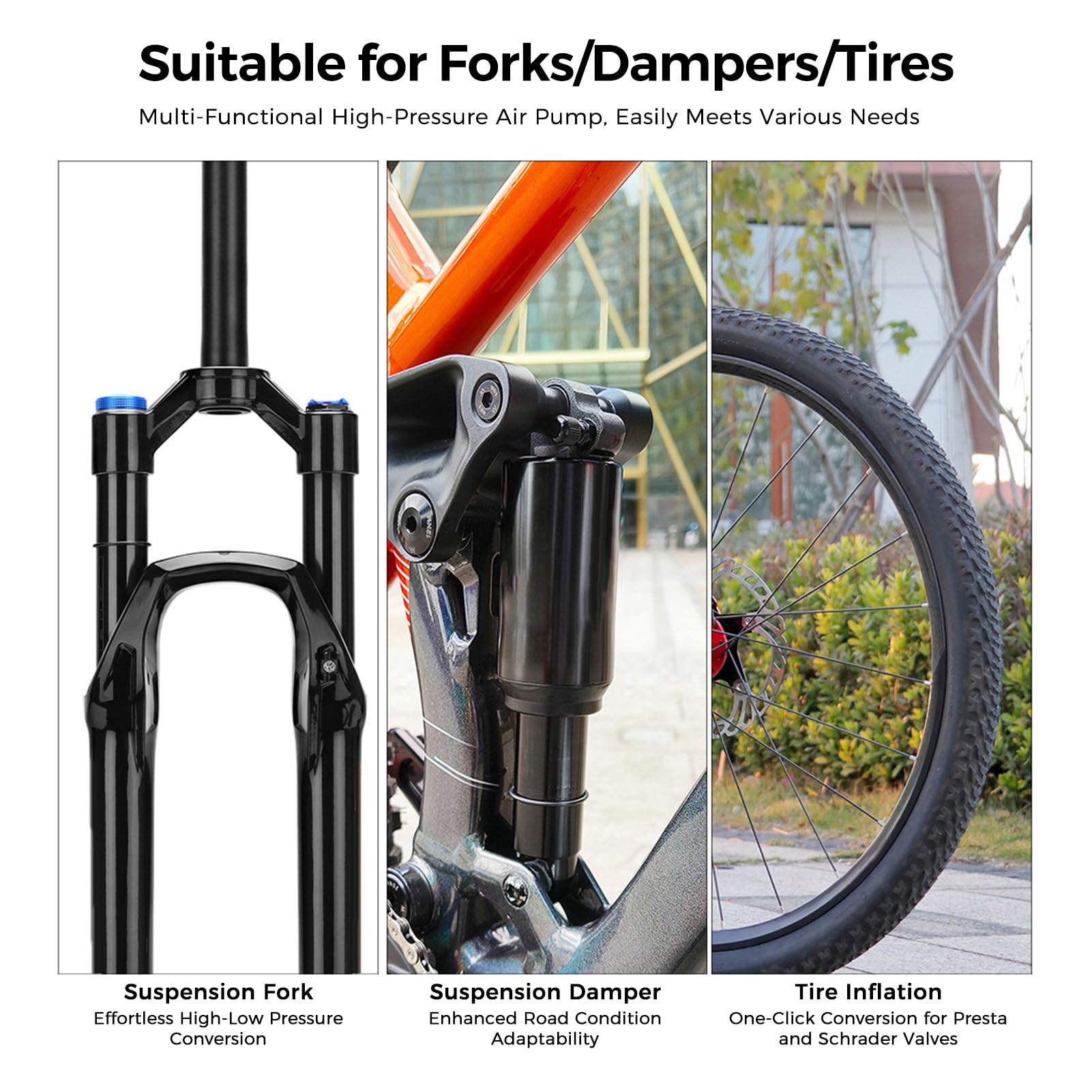 Aomiun MTB-Stoßdämpferpumpe – Hochdruckpumpe Bis 300 PSI Mit Manometer, Für Gabel & Dämpfer, Presta & Schrader Aomiun MTB-Stoßdämpferpumpe – Hochdruckpumpe Bis 300 PSI Mit Manometer, Für Gabel & Dämpfer, Presta & Schrader