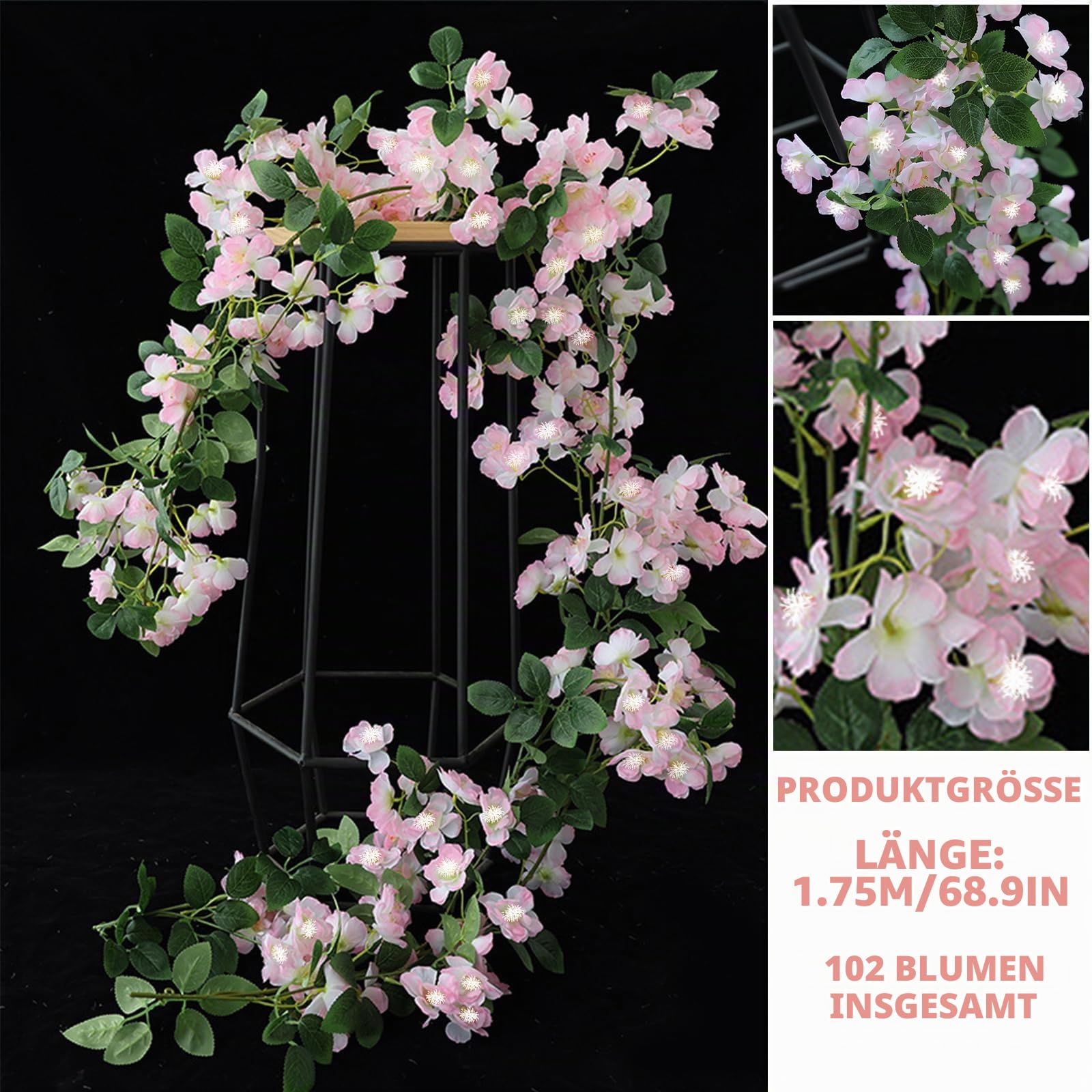 175cm Kunstblumen Hängend, Künstliche Kirschblüten Girlande Blumenranke, Blumengirlande Deko, Blumen Girlande Frühling, Blumengirlande Künstlich, Wie Echt Blumenranken Künstlich Hängepflanze