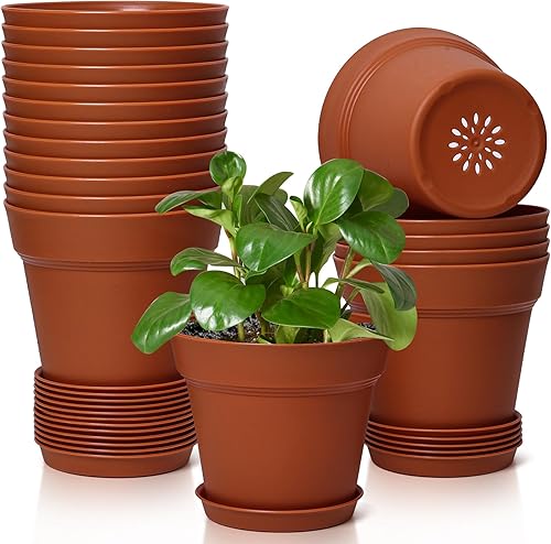 Miniatura 8 de T4U Macetas de plástico de 5 pulgadas paquete de 18 unidades maceta pequeña con agujero de drenaje y platillo maceta decorativa de guardería a