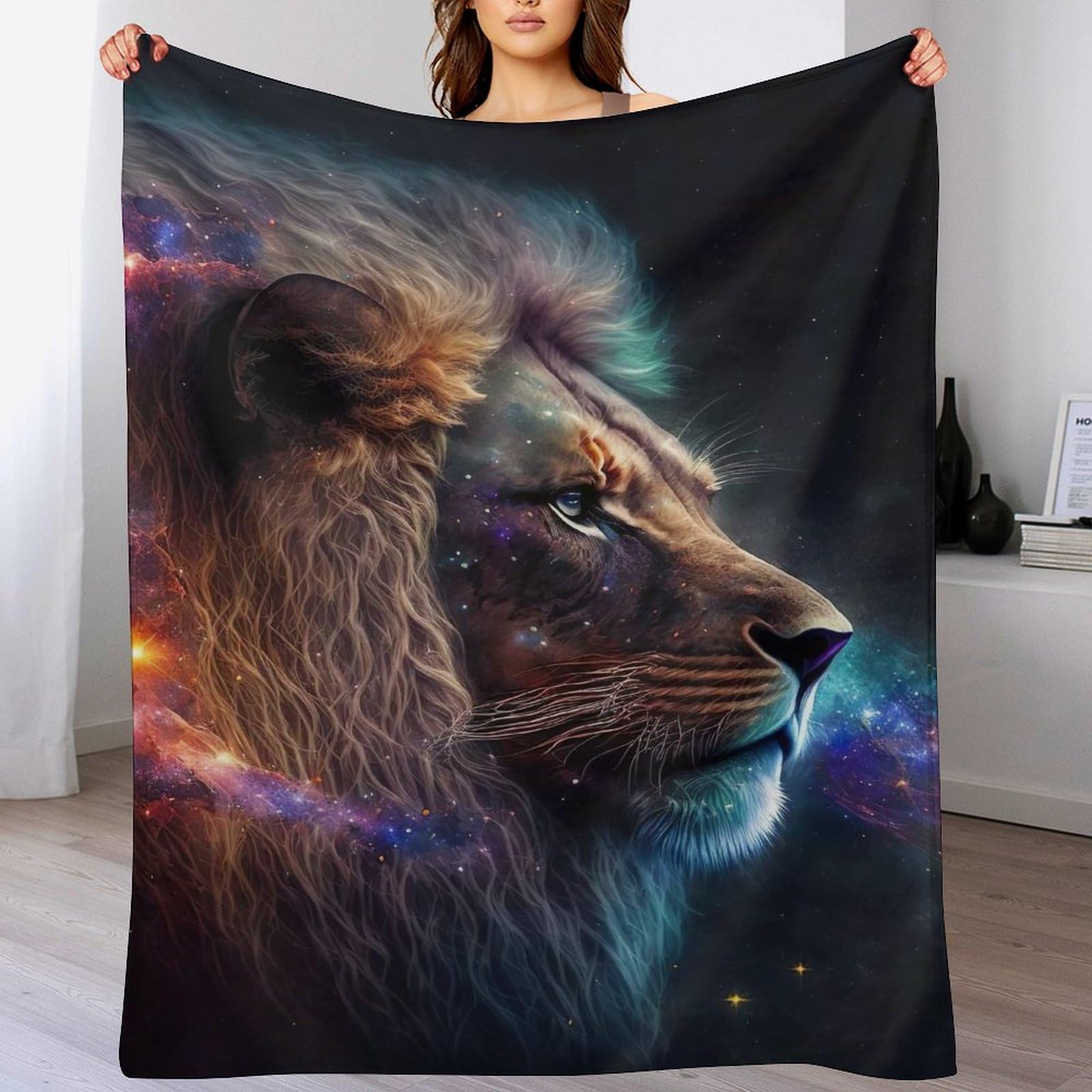 Couverture polaire lion en peluche souple et finitions haut de gamme
