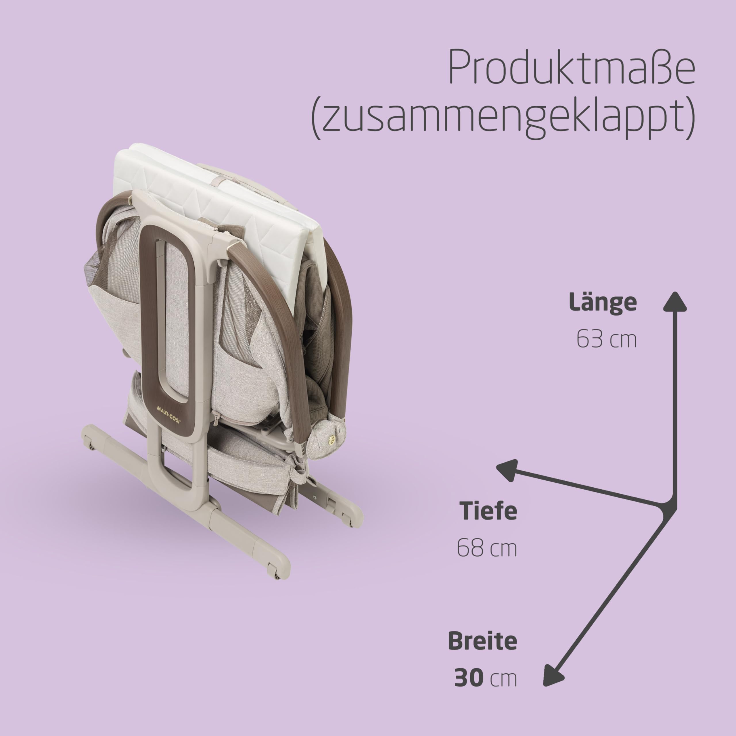 Maxi Cosi Iora Select Baby Stubenbett 0-6 Monate 9 kg Faltbares Beistellbett Schaukelbett CloudCore-Matratze 3 cm 5 Höhenstufen 4 Rollen Easy Slide Elegance Truffle