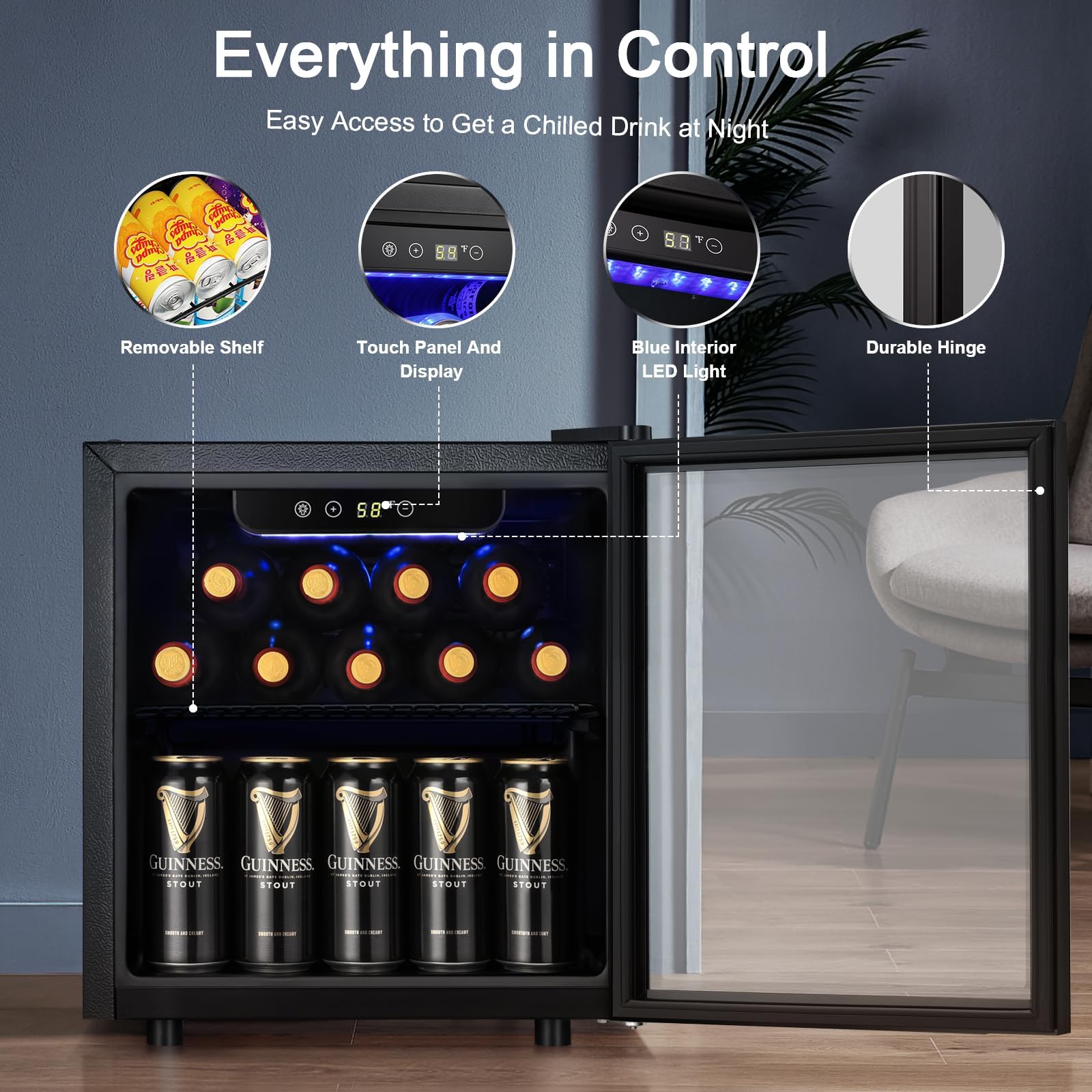 18 Bottle Wine Cooler/Cabinet BeverageRefrigerator Small Mini Red & White Wine Cellar Beer Soda Counter Top Bar Fridge Quiet Operation Compressor Adjust Temperature Freestanding Black