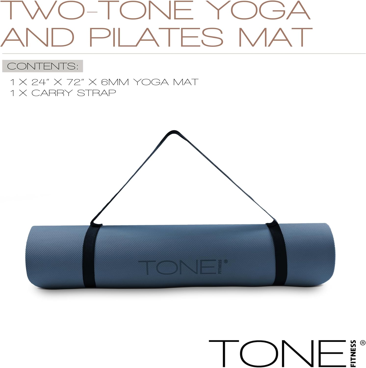 TONE Fitness Yoga Mat 1/4" Thick Non Slip Exercise & Pilates Mat for Home Workouts with Carrying Strap | Multiple Options
