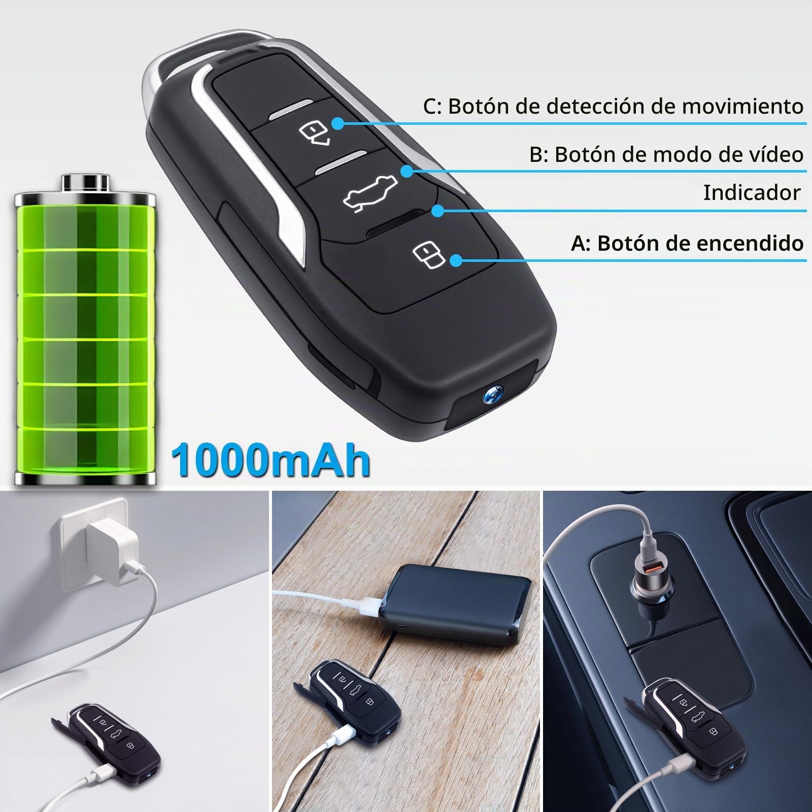 HGYGHO 64GB Mini Cámara Llave del Coche, Cámara de Vídeo Pequeña 1080P Portátil Mini Cámaras de Vigilancia Car Key, Micro Cámara de Seguridad con Detección de Movimiento para el Hogar