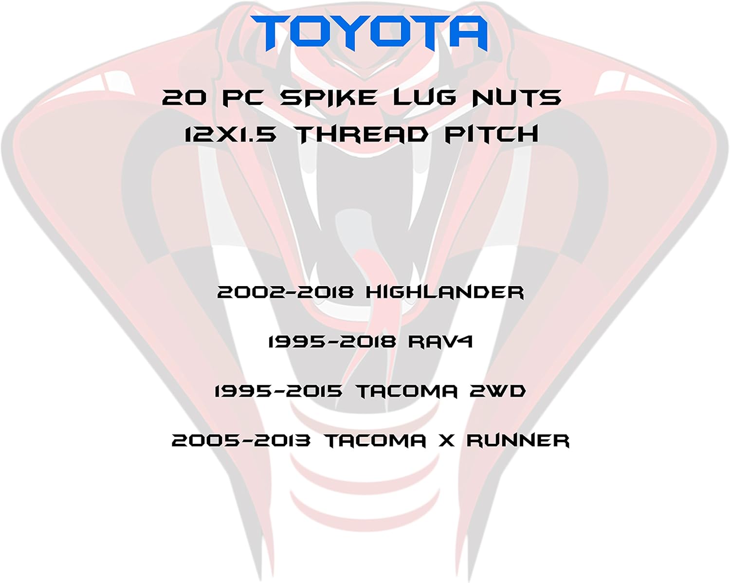 20 Pc 12x1.5 Tall 4.5" Solid Spike Red Lug Nuts with Locking Socket Key | Fits Toyota Highlander Rav4 & 5 Lug Tacoma