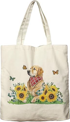 Bolsa de lona con diseño de girasoles de perro para mujeres, bolsa estética de Golden Retriever, bolsa de compras, bolsa de playa, regalos para