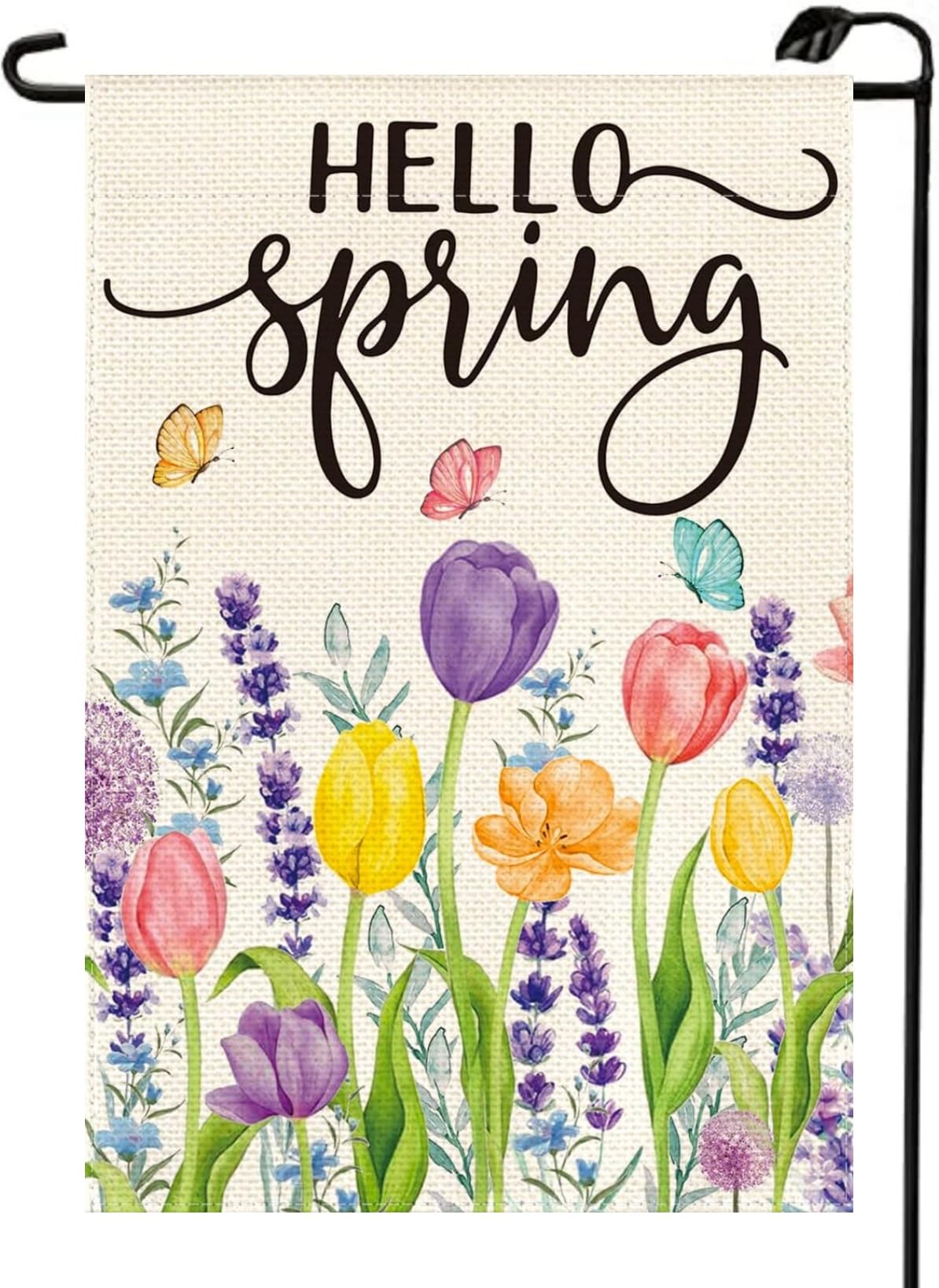 Spring Tulip Lavender Garden Flag 12 x 18 Inch Double Sided Seasonal Hello Spring Flower Yard Outdoor Yard Decoration CJ01