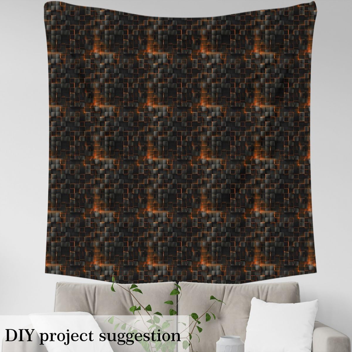 Geometric Pattern Fabric by The Yard,Neon Light Grid Print Decorative Fabric,3D Geometric Checkers Quilting Supplies,Modern Simple Style DIY Crafts,1 Yard Pre-Cut,36" L x 59" W,No Stretch image 4
