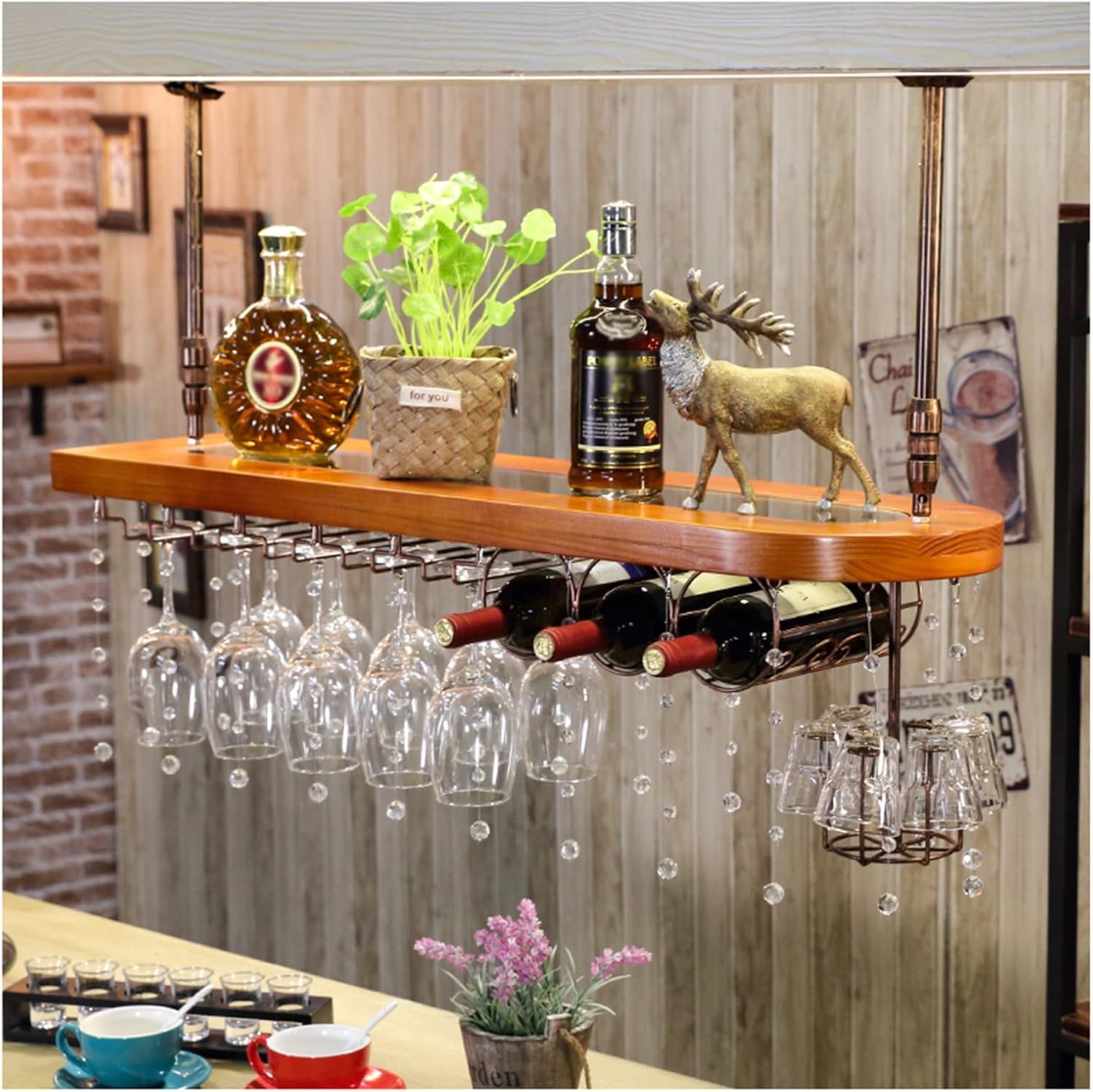 Retro Bar Wine Glass Hanger, Retro Upside Down Goblet Goblet Wine Glass Holder, Tableware Bottle Floating Rack, Bar Decoration Hanger (Color : C, Size : 60X28X60CM)