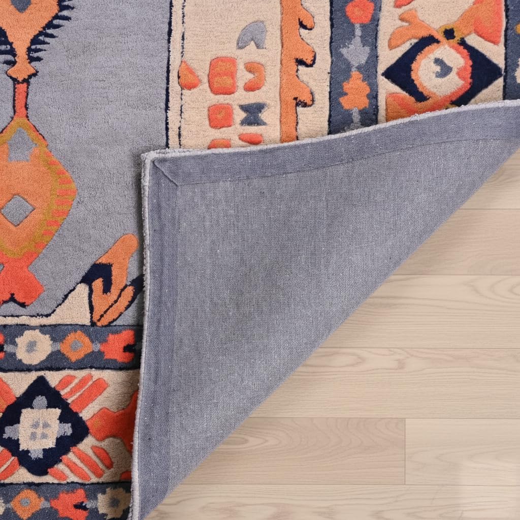 Traditional Oushak Wool Area Rug in Grey and Multicolor - Handmade Vintage Geometric Pattern, Thick & Soft Perfect for Living Room, Bedroom & Dining Room Decor (Beige, 5' x 8')