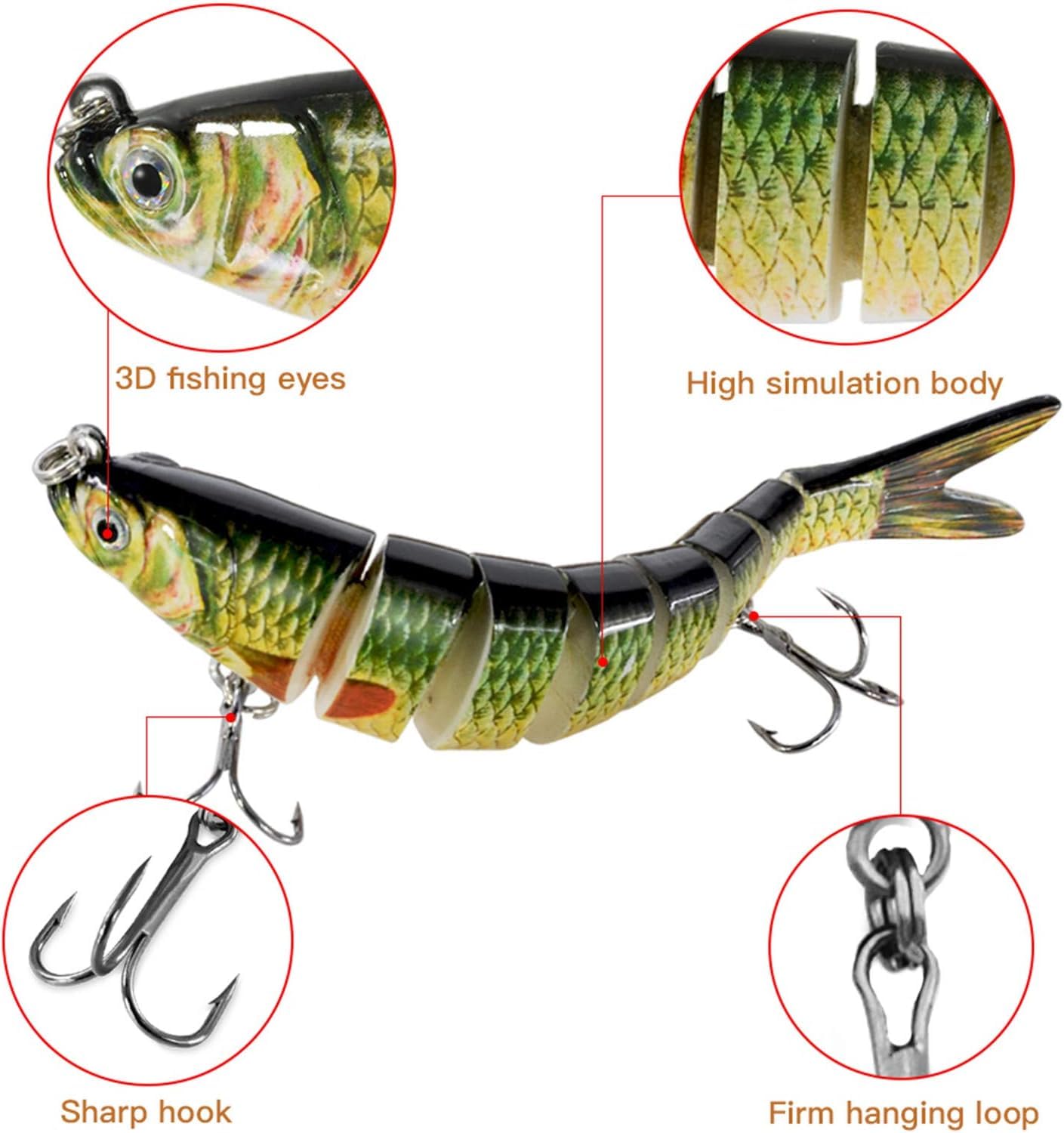SENPHE 8-Segment Fishing Lure - Lifelike Swimbait For Bass, Trout, Crappie, Slow Sinking, Saltwater & Freshwater