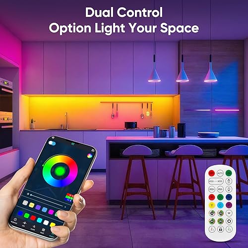 Miniatura 3 de Luces LED para dormitorio, IC+RGB de 100 pies (2 rollos de 50 pies), control remoto de 24 teclas con control de aplicación, sincronización de