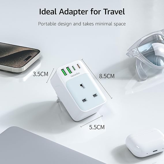TOOMKE Multi Plug Socket with PD 35W USB C Fast Charge, Multi Plug Adapter Multi USB Extension Wall Charger Socket with 2 USB A and 2 USB C, Extension Plug Socket Adapter UK for Home, Office, School