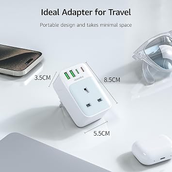 TOOMKE Multi Plug Socket with PD 35W USB C Fast Charge, Multi Plug Adapter Multi USB Extension Wall Charger Socket with 2 USB A and 2 USB C, Extension Plug Socket Adapter UK for Home, Office, School