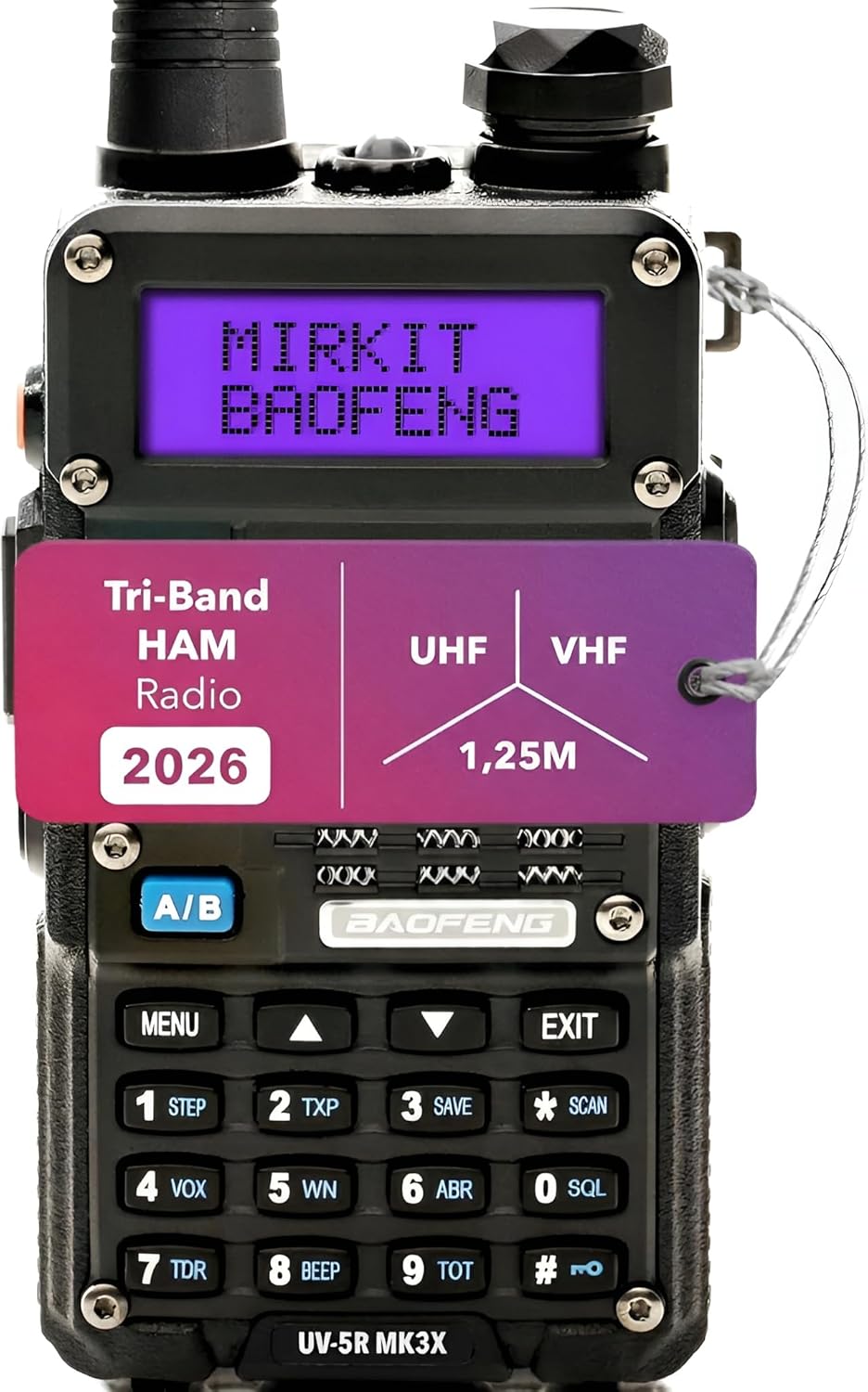 Mirkit Baofeng Radio UV-5R MK3X Legal Power Tri-Band Radio 2026 VHF/UHF 144-148/222-225/420-450 MHz - Walkie Talkie with 2100mAh Li-ion Baofeng Battery, Neck Strap Lanyard Mirkit Ham Radio Operator